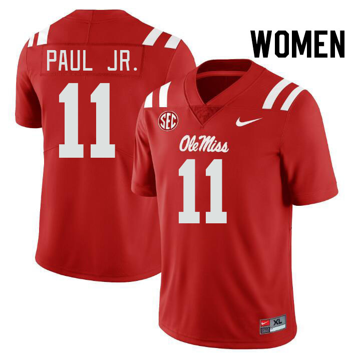 Women #11 Chris Paul Jr. Ole Miss Rebels College Football Jerseys Stitched-Red